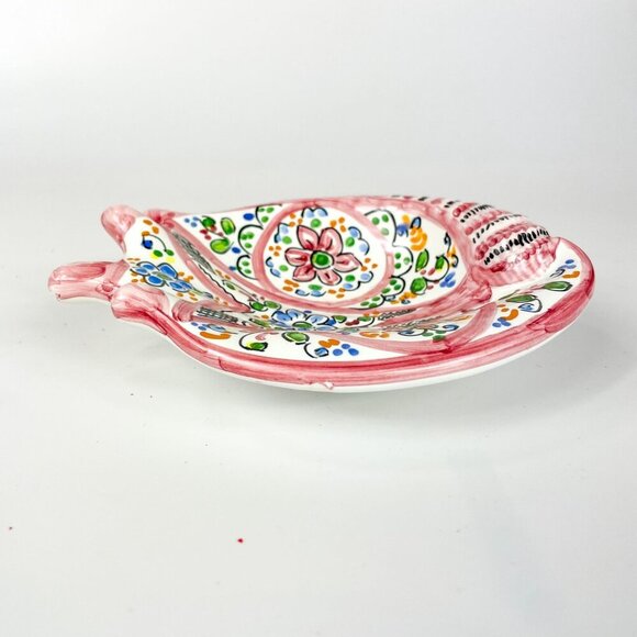 Cruz Spain Toledo Hand-Painted Ceramic Pink Floral Shell-Shaped Dish - Picture 3 of 8